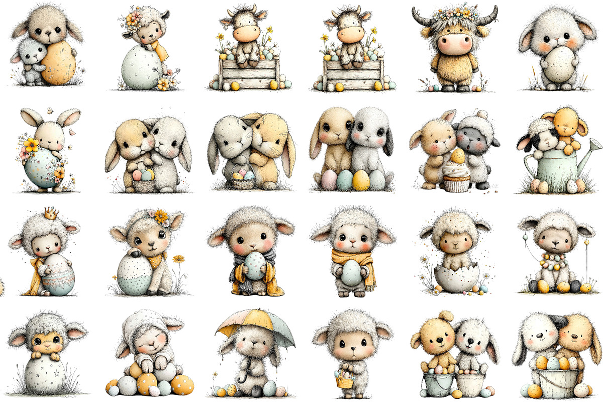 Fluffy Bunny Lamb Easter Clipart, an Illustration by Sublimation Artist (Photo 2 of 7)
