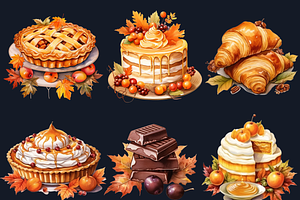 Watercolor Fall Dessert Clipart