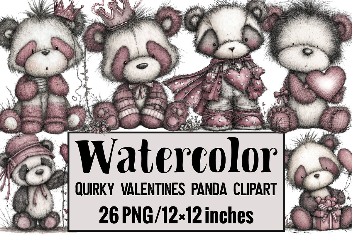 Quirky Valentines Panda Clipart, an Illustration by Design Market (Photo 1 of 3)