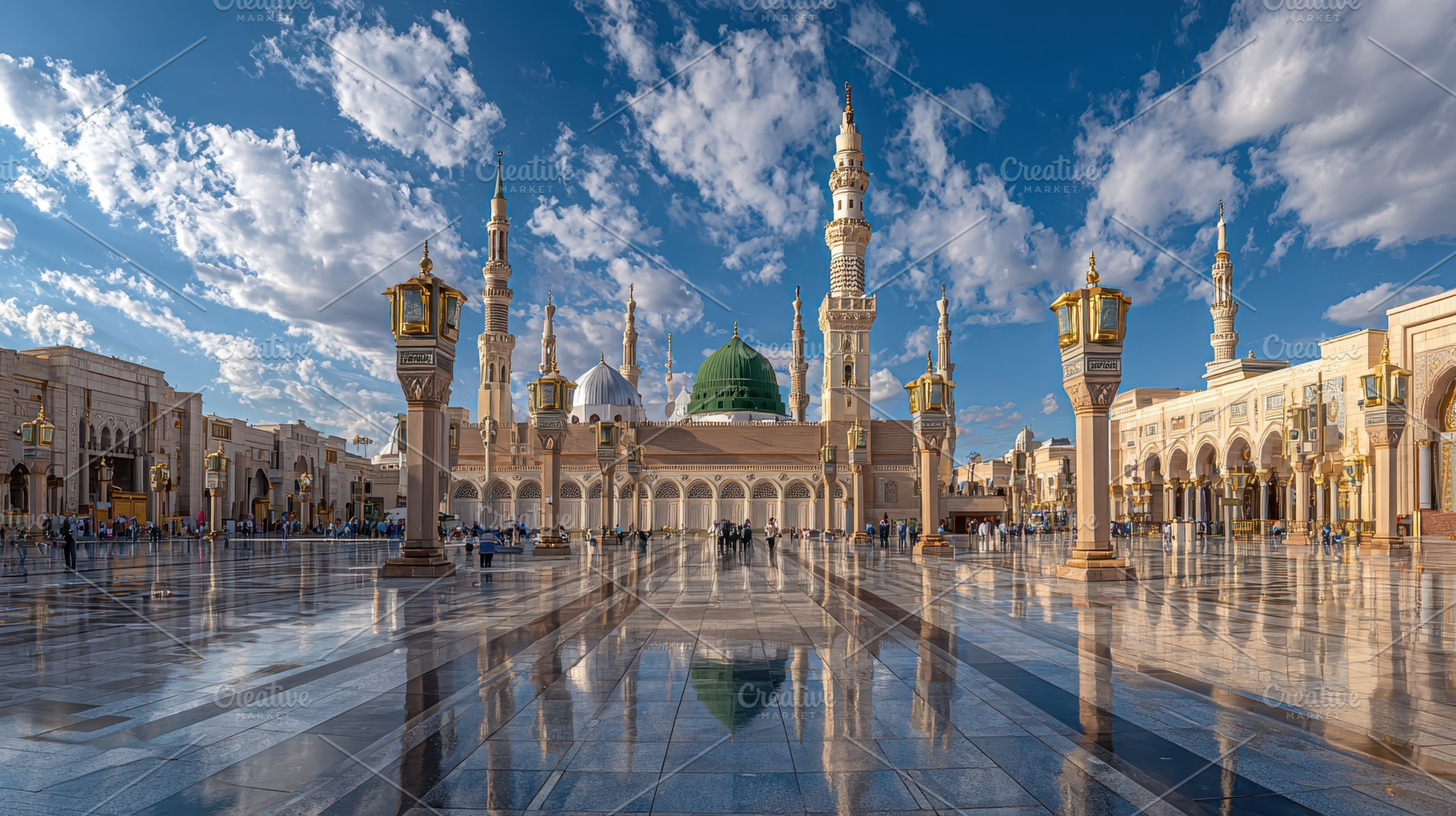 The Prophet's Mosque in Medina refle, a Photo by Pixeness Studio