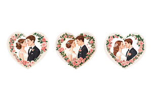 Cartoon floral hearts with newlyweds, a Person Illustration by Stock-Smart-Start