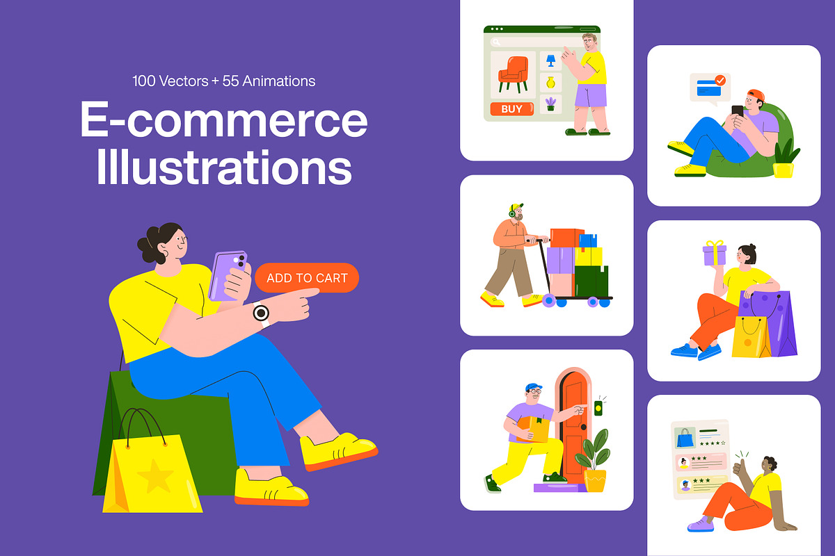 100 E-Commerce Illustration Bundle, a Person Illustration by Brickclay (Photo 1 of 6)