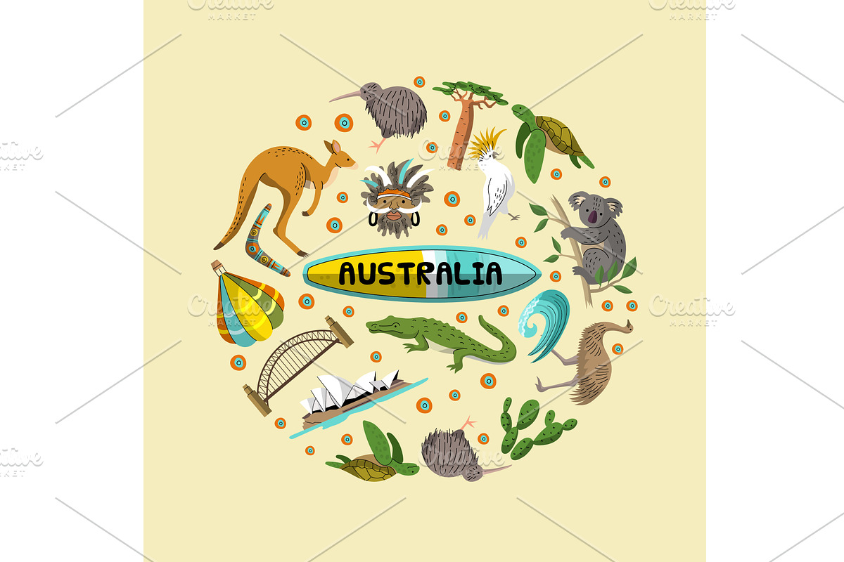 Australia circle kangaroo buildings, an Animal Illustration by Onyx