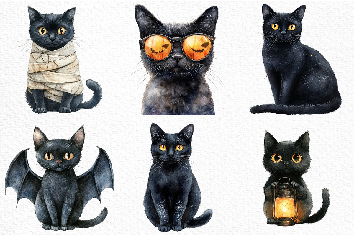Watercolor Halloween Black Cat, an Illustration by Craft Nest (Photo 2 of 6)