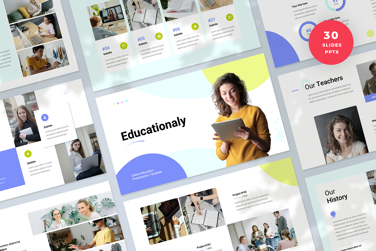 Online Education PowerPoint Template, a Presentation Template by Flat Icons (Photo 1 of 5)