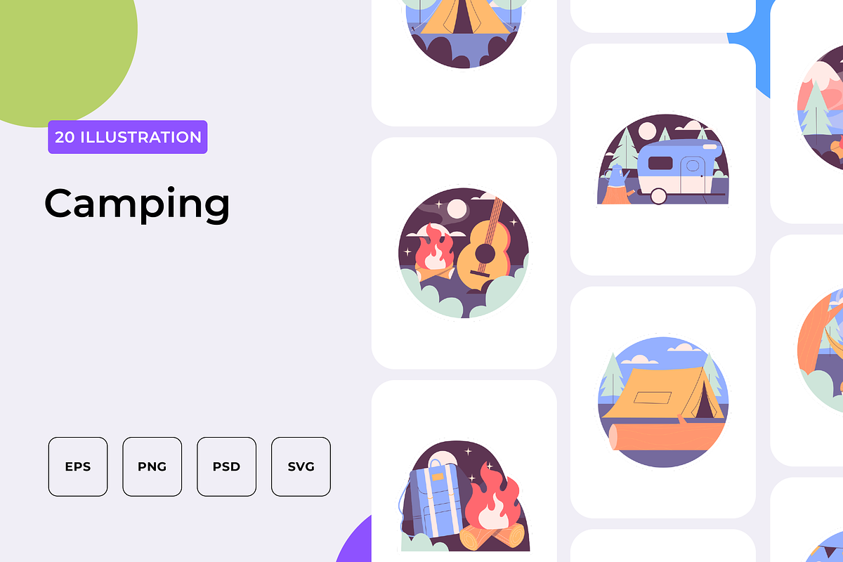 Camping Illustration, an Outline Icon by Wencory (Photo 1 of 2)