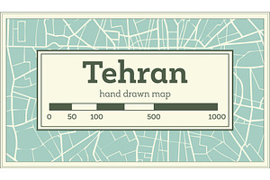 Tehran Iran Map In Retro Style.