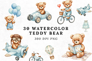 Watercolor Teddy Bear Clipart PNG, an Illustration by Elegant_Studio44 (Thumbnail 1 of 5)