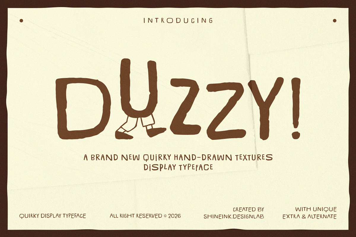 Duzzy – Quirky Display Typeface, a Handwritten Font by shineink.designlab (Photo 1 of 12)