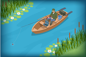 Isometric fisherman in a boat, a Sport Illustration by Golden Sikorka