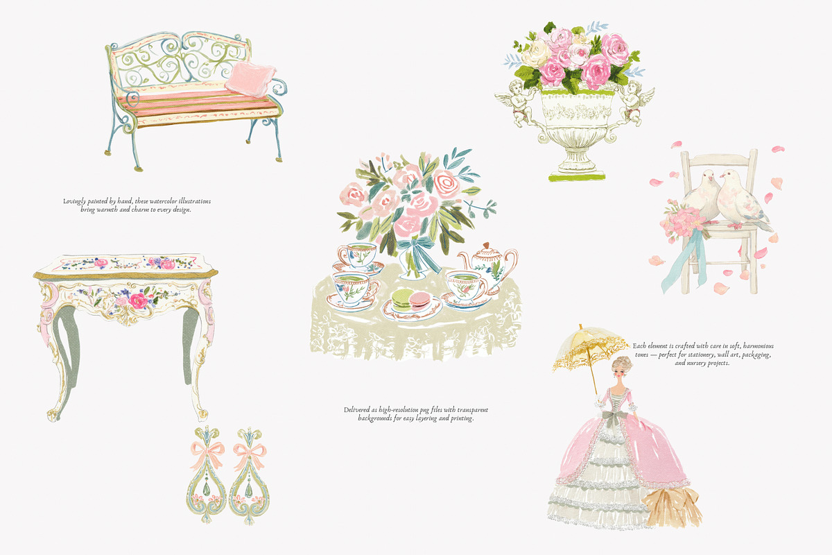 Pastel chateau watercolor clipart, a Decorative Illustration by Patishop Art (Photo 2 of 9)