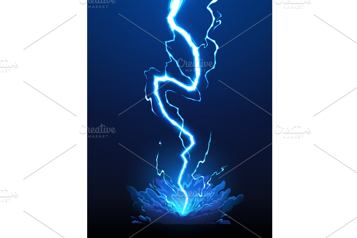Cartoon blue thunder bolt, lightning, an Illustration by Buch&Bee