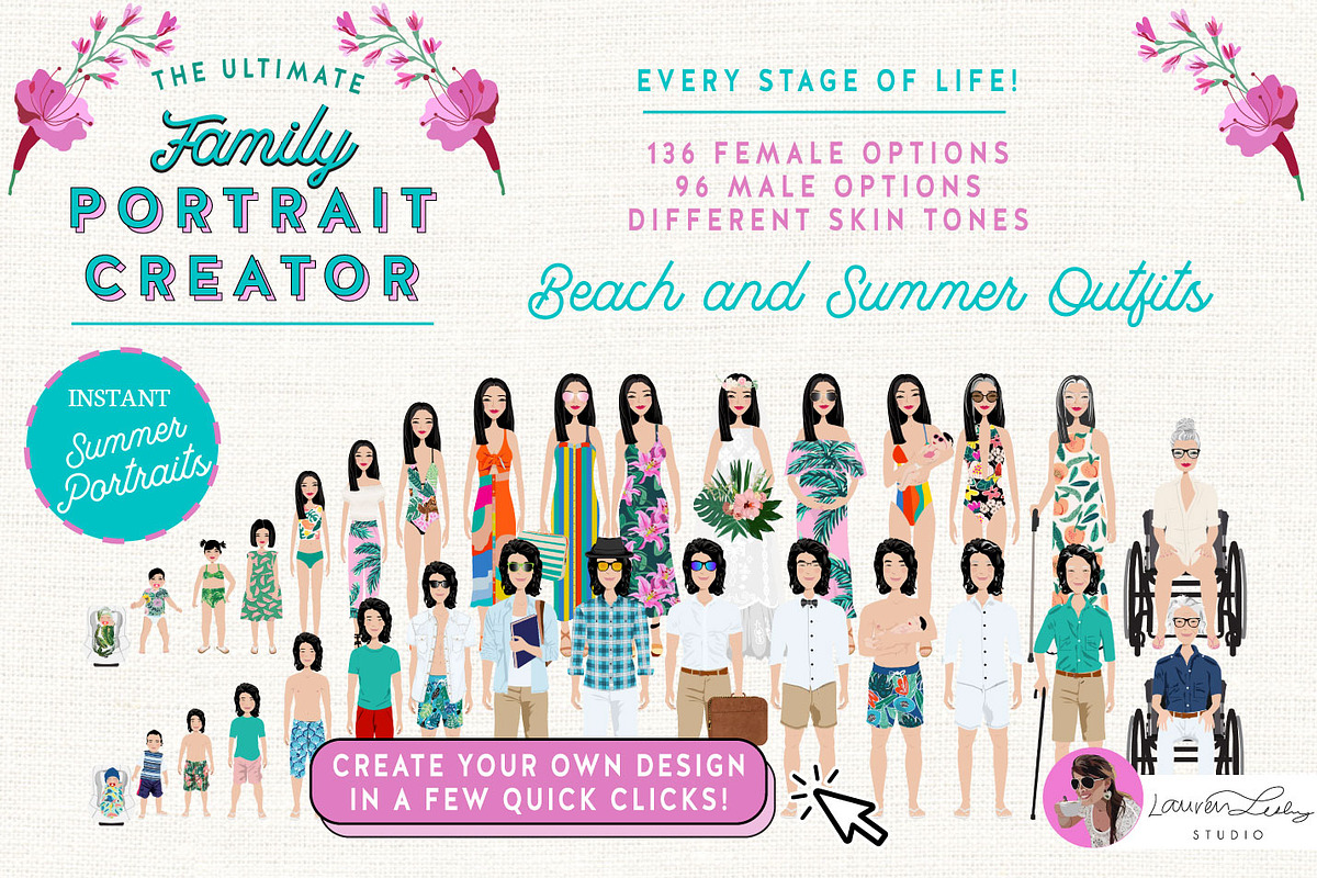 Portrait Creator Family Summer Beach, a Person Illustration by Lauren Lesley Studio (Photo 15 of 15)