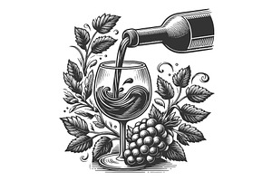 Wine Pouring with Grapes vector, a Food Illustration by AlexArt