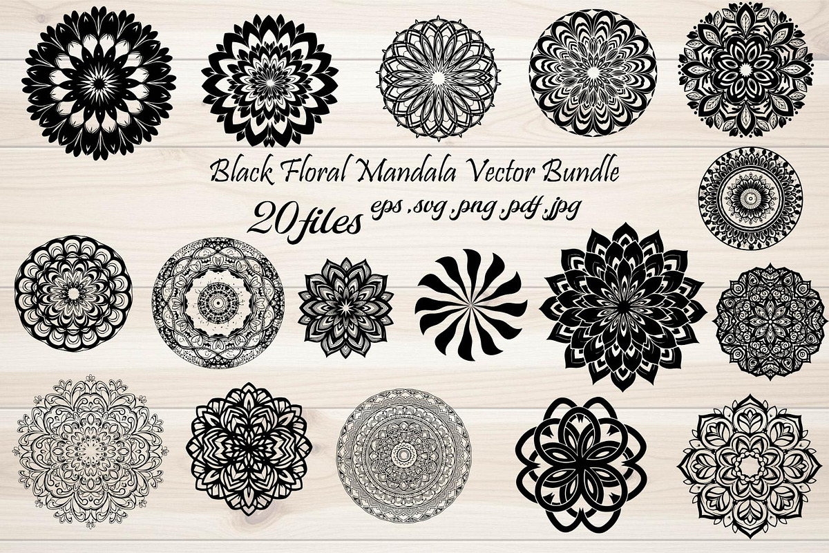 Black Floral Mandala Vector Bundle, a Decorative Illustration by Designer_Momina (Photo 1 of 21)