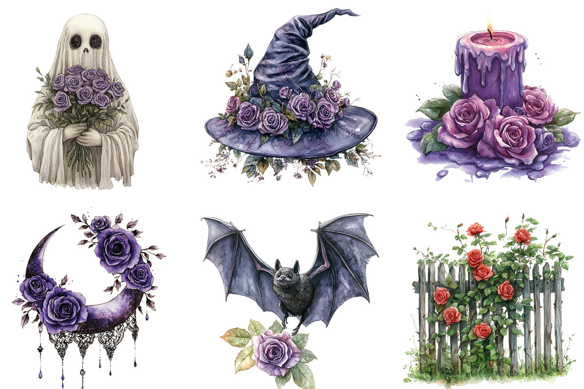 Halloween & Purple Roses Clipart, a Work Illustration by cherrydesign (Photo 2 of 3)