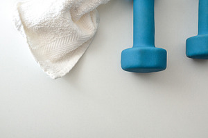 Blue Dumbbells and White Towel, a Sports & Recreation Photo by Davizro's Market