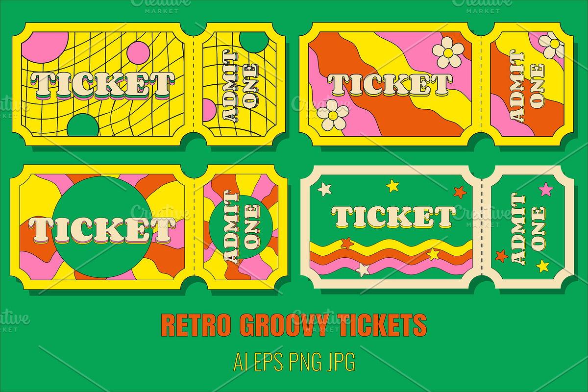 Set of Retro Groovy Tickets, a Person Illustration by T Bild (Photo 1 of 3)