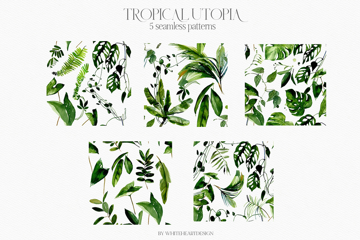 Tropical Greenery Watercolor Clipart, an Illustration by whiteheartdesign (Photo 19 of 22)