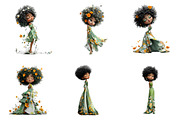 Whimsical Floral Black Girls Clipart, an Illustration by SinaCreation (Thumbnail 3 of 9)