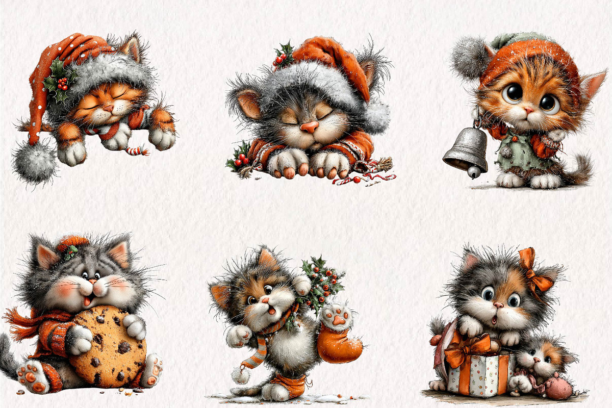 Funny Cartoon Cat Christmas Clipart, a Seasonal Illustration by CreationArt (Photo 2 of 7)