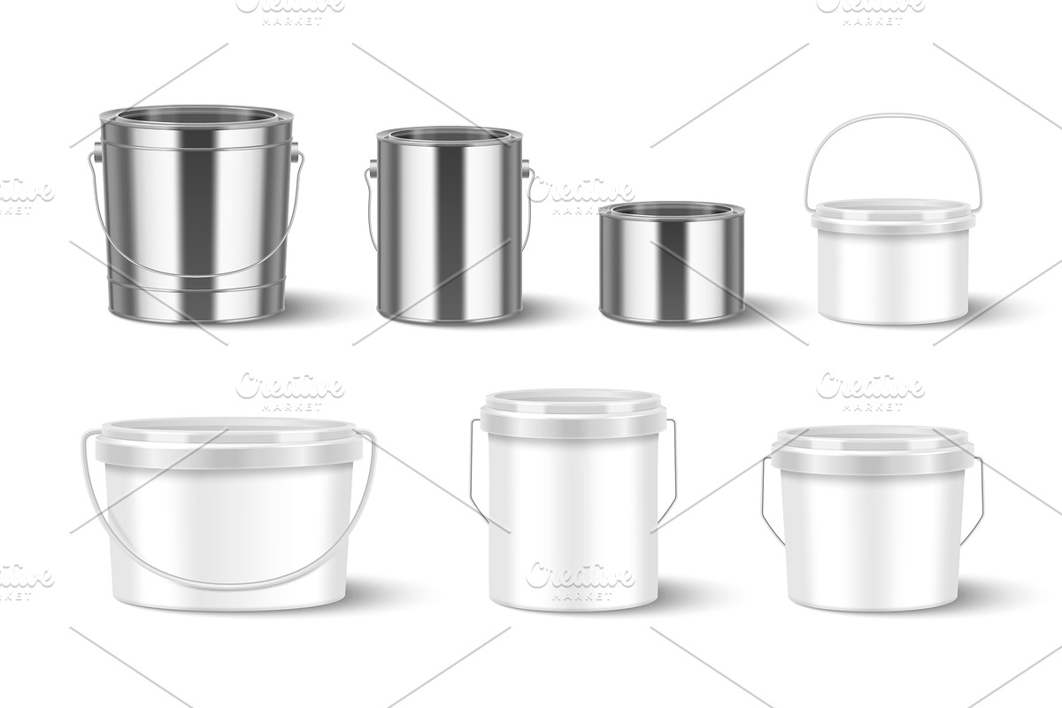 Metal and plastic paint buckets set, an Object Illustration by art PVP - market