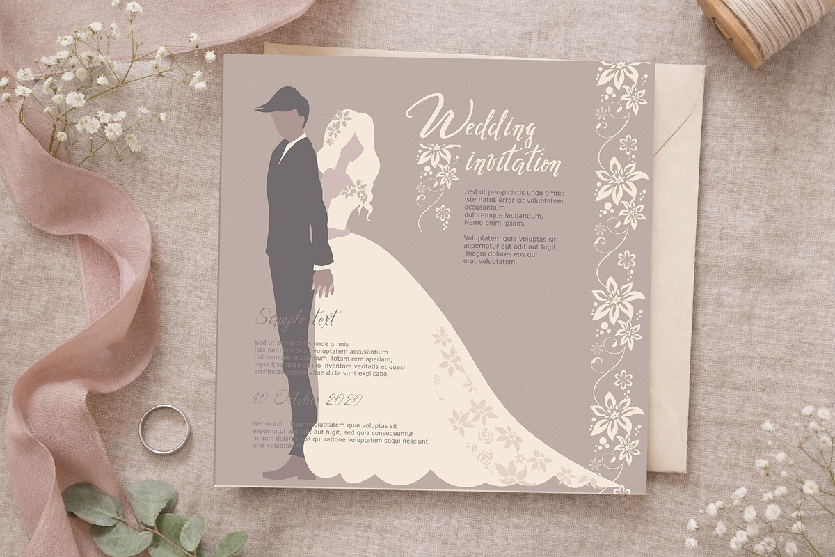 Wedding Invitation Vector Template, an Invitation Template by Elena Naumchenkova (Photo 2 of 3)