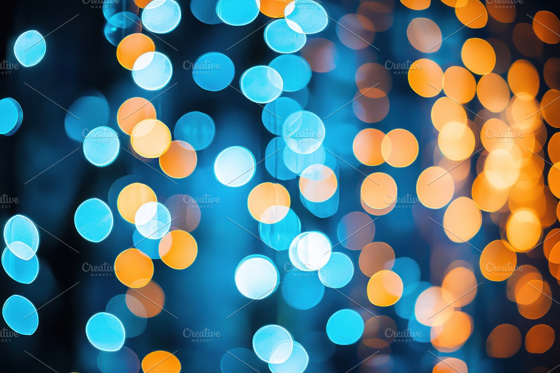 Vertical strings of glowing blue and orange bokeh lights in a fe, an Abstract Photo by José Manuel Gelpi