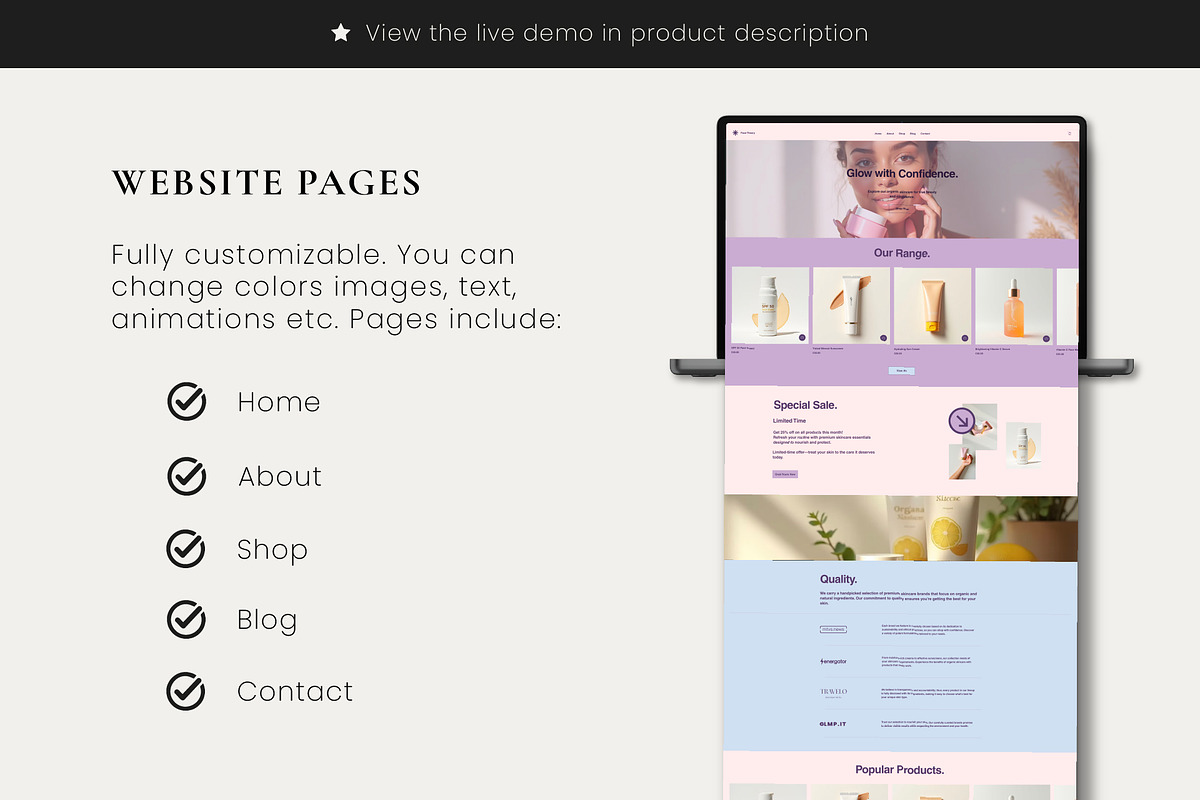 Wix Skincare & Wellness Website, a Wix Template by Sky Dore Design (Photo 2 of 11)
