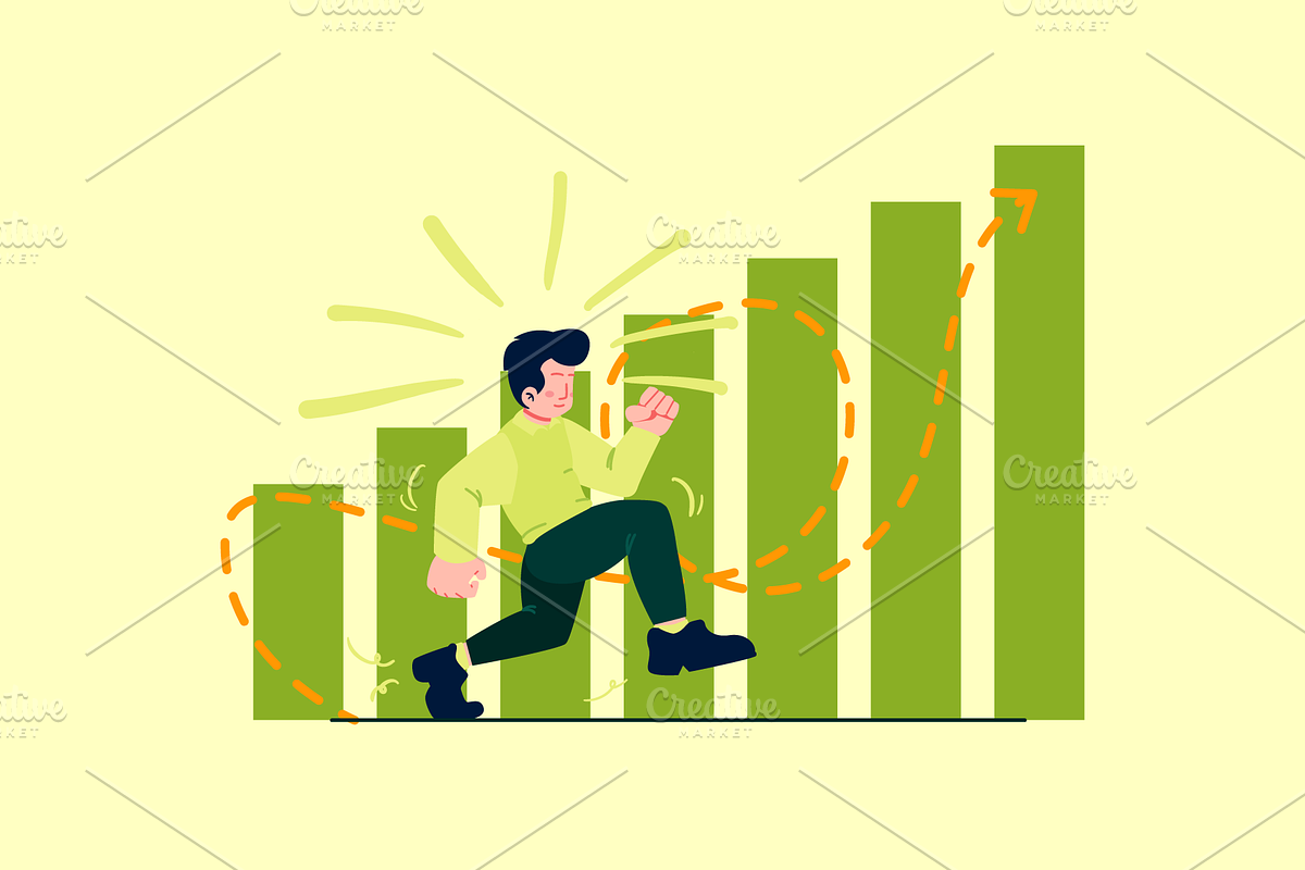 Happy businessman with profit chart, a Person Illustration by Ahmad_Studio