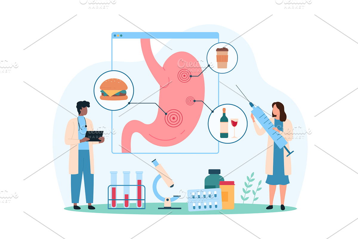 Bad effects fast food & alcohol, a Food Illustration by Flashvector