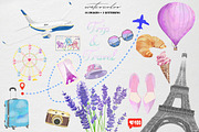 Trip &travel watercolor clip art set, an Illustration by AnastasiyaOleynik (Thumbnail 1 of 6)
