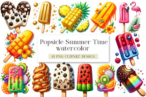 Watercolor Popsicle Clipart Summer, a Seasonal Illustration by DreamArtGraphic