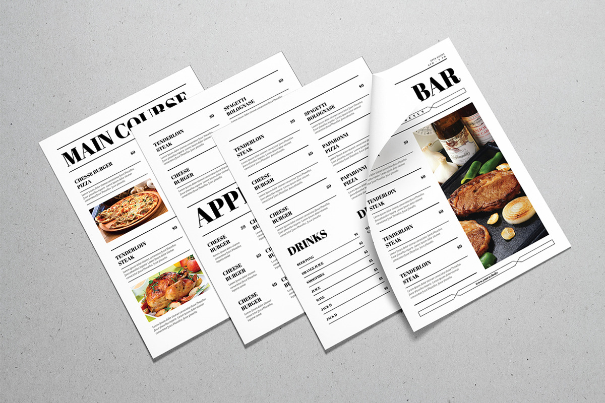 Newspaper Style Food Menus, a Templates & Theme by Guuver