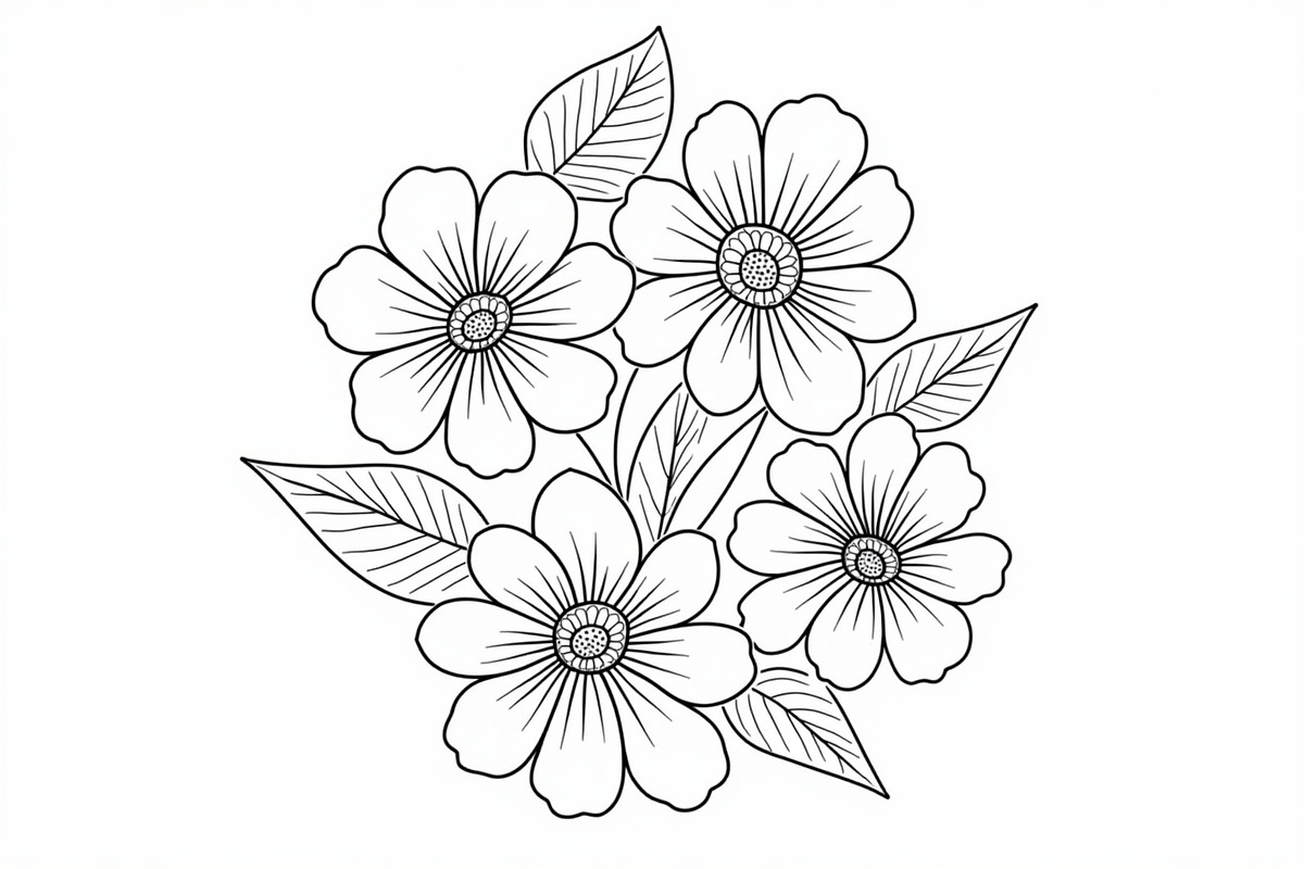 Flower Line Art Coloring Pages Set, an Illustration by jahid234 (Photo 8 of 9)
