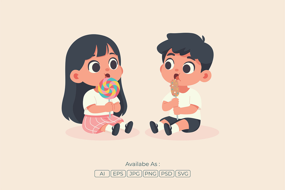 Cute Children with Lollipop Candy, a Person Illustration by Partikusi Design (Photo 2 of 3)