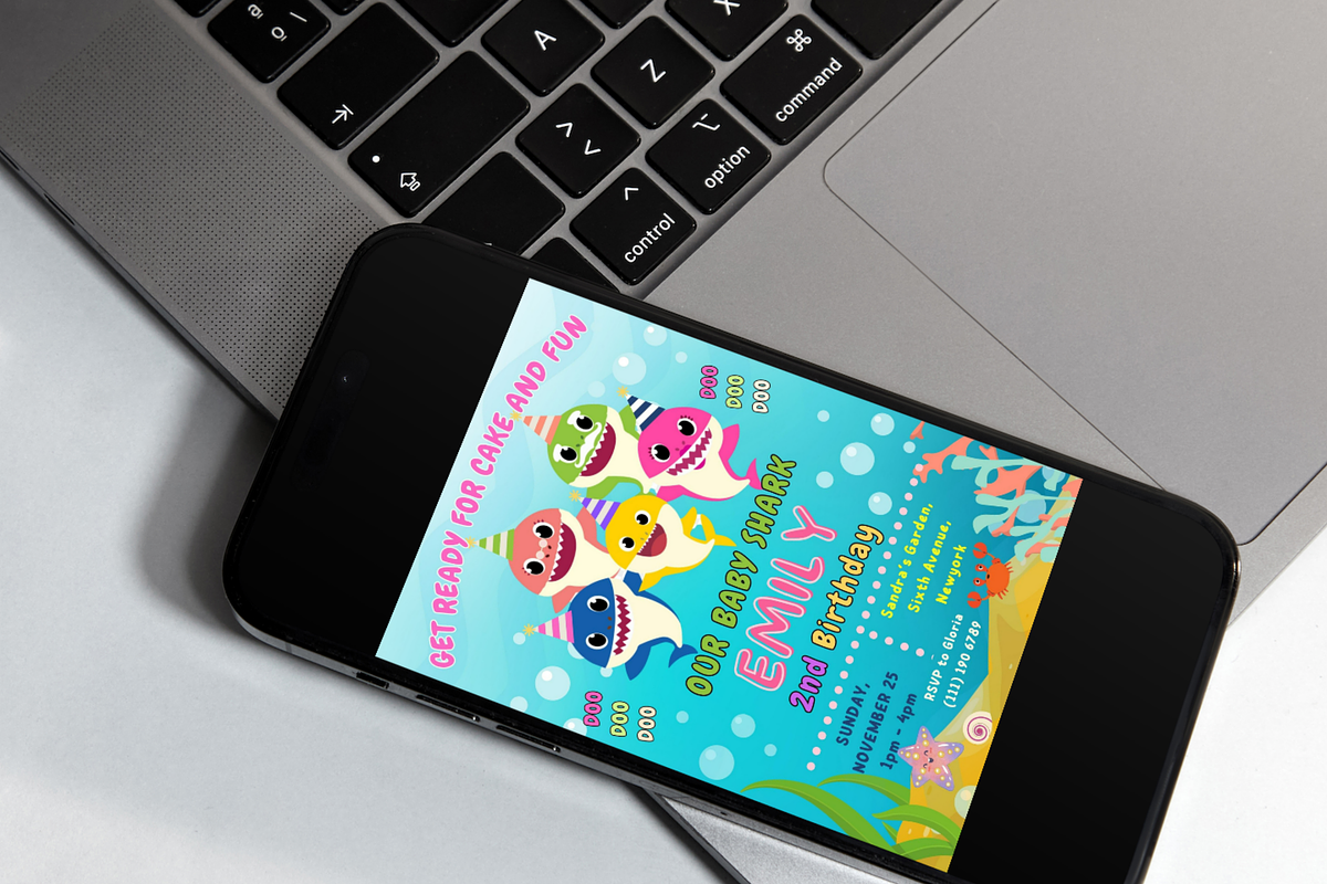 Personalized Baby Shark Invite, an Invitation Template by GlamPartyInvites (Photo 10 of 10)