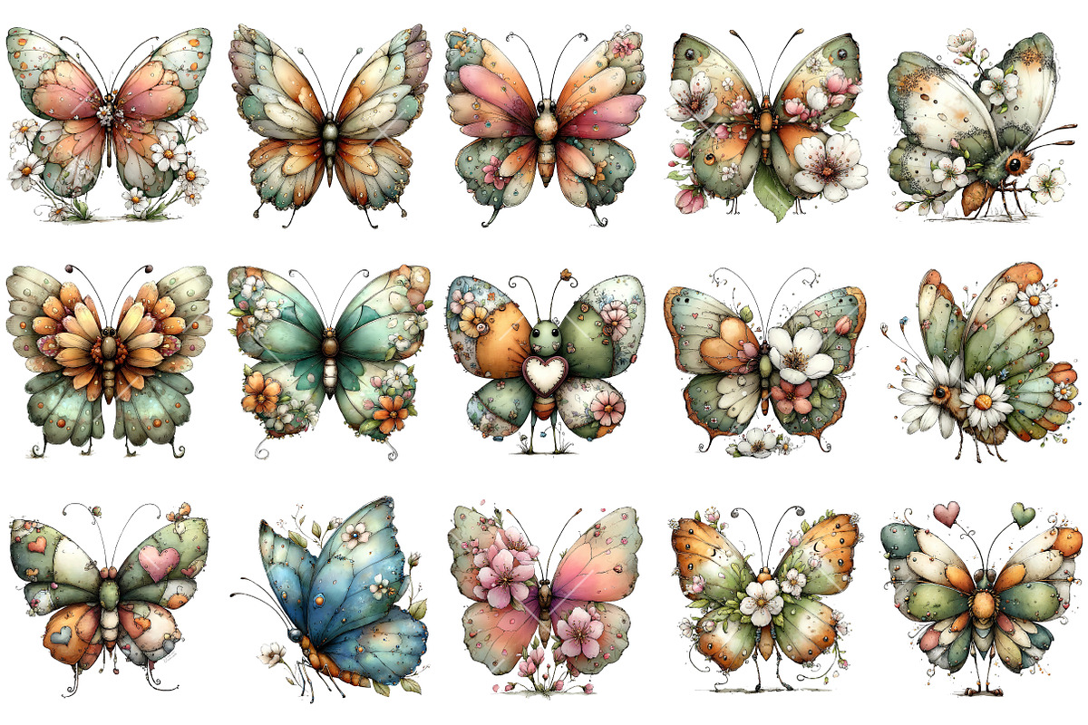 Whimsical Spring Butterfly Clipart, an Illustration by OK Design (Photo 3 of 6)