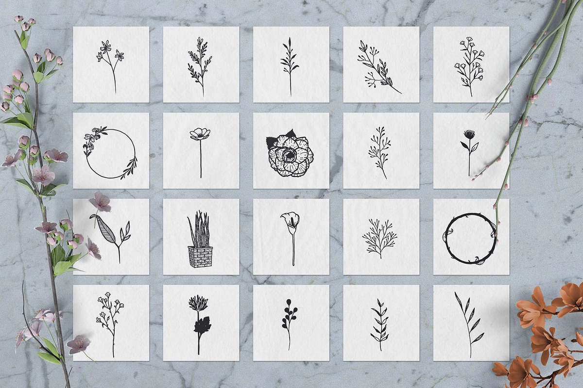 100 Hand Drawn Elements -Floral-, a Decorative Illustration by Michael Rayback Design (Photo 5 of 18)