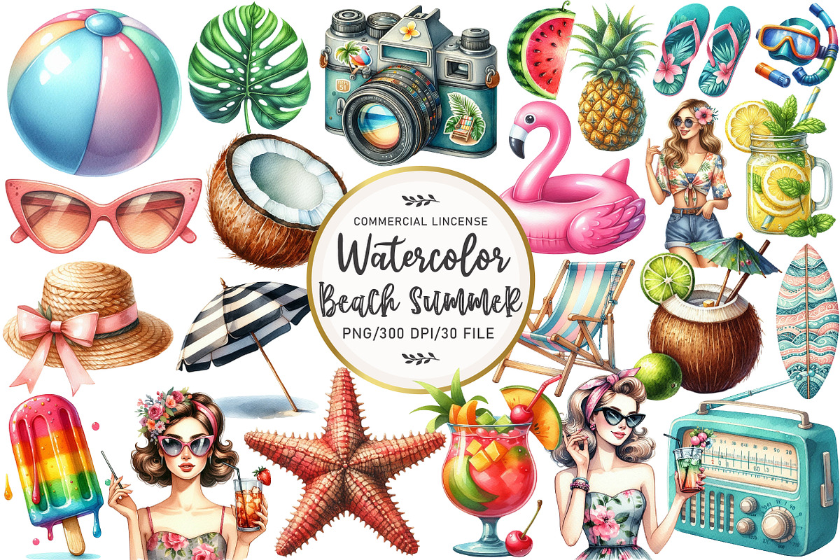 Beach Summer Paradise Clipart, an Illustration by OK Design (Photo 1 of 5)