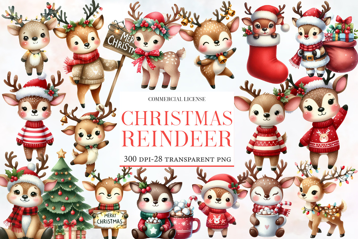 Cute Christmas Reindeer Clipart, an Illustration by Designworld (Photo 1 of 6)