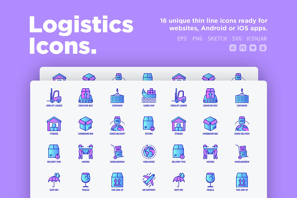 Logistics | 16 Thin Line Icons Set, an Outline Icon by Alex Blogoodf (Photo 2 of 12)
