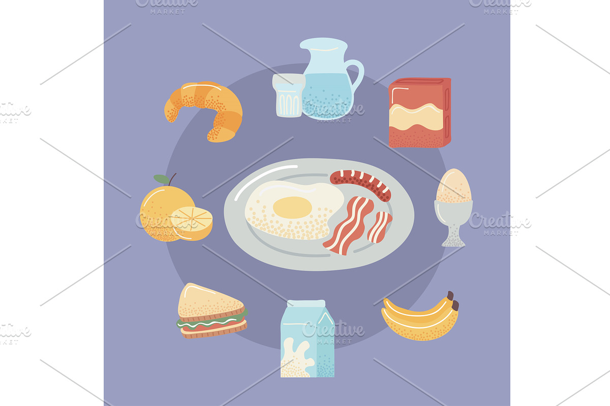 nine breakfast food icons, a Food Illustration by studiogstock
