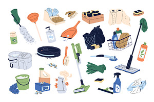 Cleaning equipment set + templates, an Object Illustration by PaperTrident