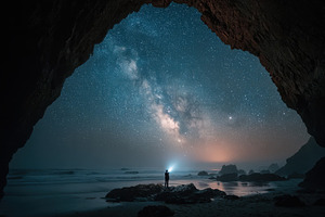 Person silhouetted against Milky Way, a Photo by Pixeness Studio