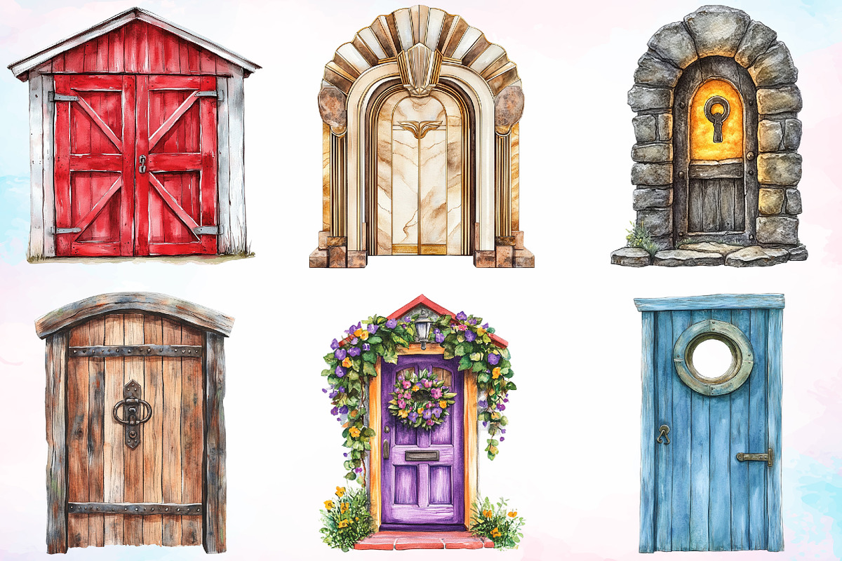 Watercolor Door Clipart Bundle, an Illustration by Canvas Craft (Photo 3 of 3)