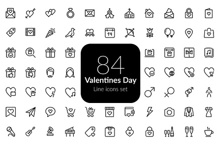 Valentines Day line icons set