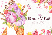 Floral Icecream Watercolor Set, an Illustration by TanataDesign (Thumbnail 2 of 13)