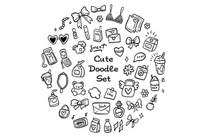 Set of Adorably cute doodles, an Illustration by Voodz_shop