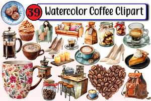 Watercolor Coffee Clipart, an Illustration by Design Market